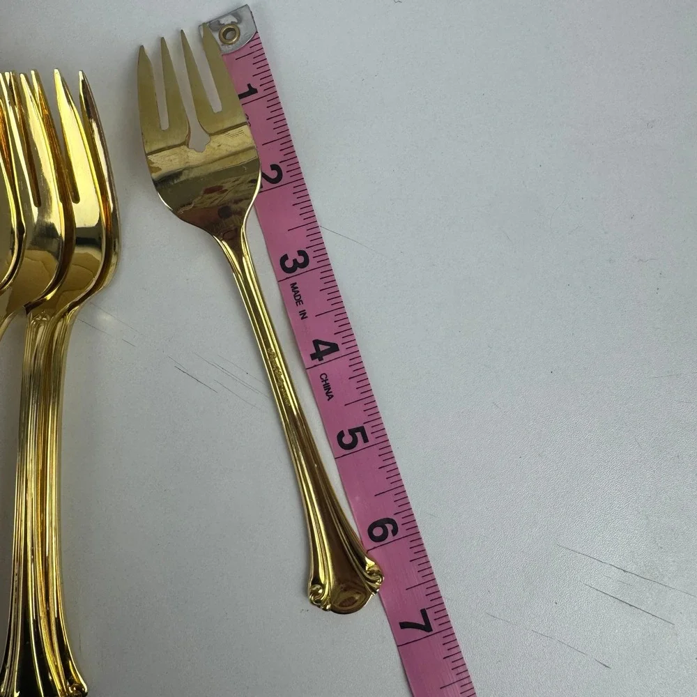 Vtg Royal Gallery Gold Plated Seafood Cocktail Forks Set 6 Japan Fluted Handle